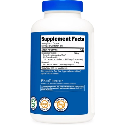 Banaba Leaf Extract, 5,000mg, 240 Cápsulas, Nutricost 