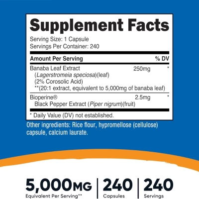 Banaba Leaf Extract, 5,000mg, 240 Cápsulas, Nutricost 