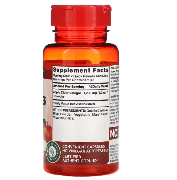 Apple Cider Vinegar (Vinagre de Maçã), 1200 mg, Força Tripla, 60 Cápsulas de Liberação Rápida, Nature's Truth