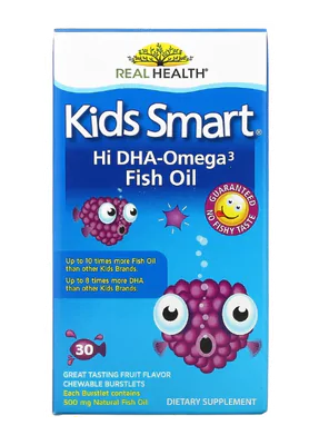 Kids Smart, Alto Teor de Ômega-3 e DHA, Sabor de Frutas, 30 Burstlets Mastigáveis, Bioglan