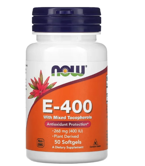 Vitamina E-400, 268mg / 400UI, 50 Cápsulas, Now