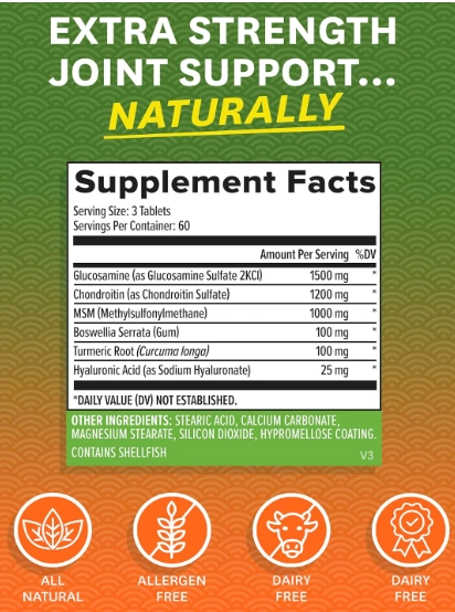 Joint Support, Glucosamina, Condroitina, MSM e Ácido Hialurônico, 180 Comprimidos, Zenwise