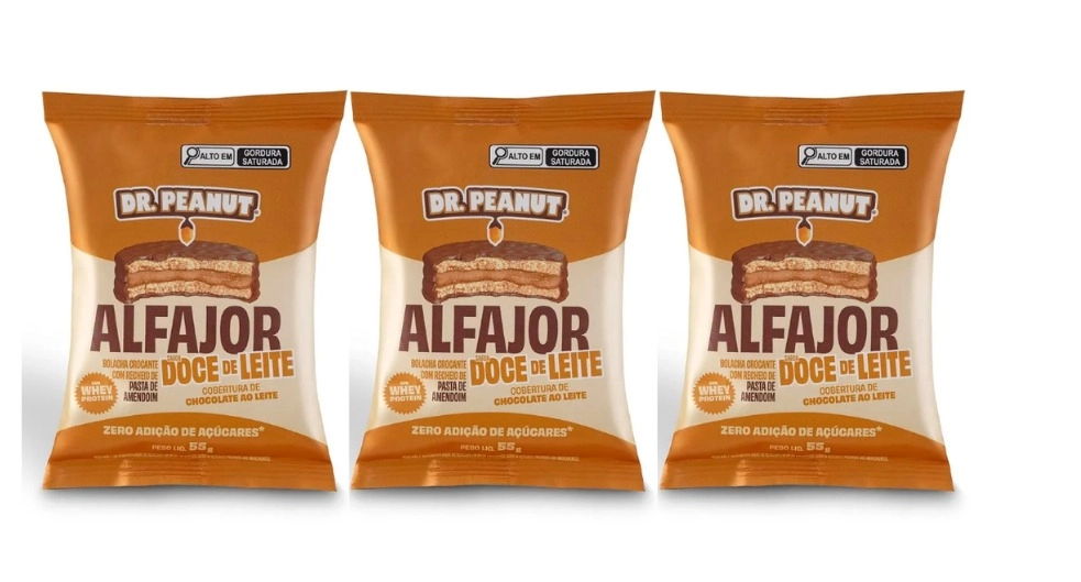 Alfajor, Sabor Doce de Leite com Cobertura de Chocolate ao Leite, 3 Unidades Cada 55g, Dr Peanut