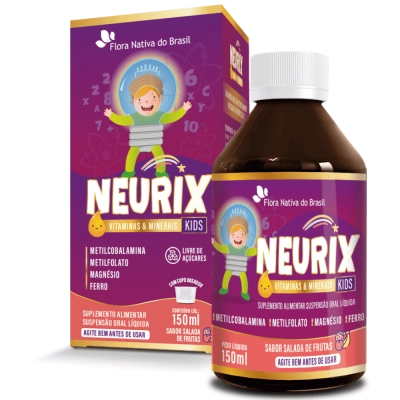 Kit 3 unidades, NEURIX (Mg, Fe, Metilfolato e B12) Sabor Salada De Frutas, 150ml - Flora Nativa do Brasil