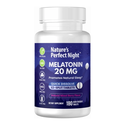 Melatonina 20mg, Sono e Relaxamento, 180 Comprimidos, Sabor Frutas Vermelhas, Nature’s Perfect Night