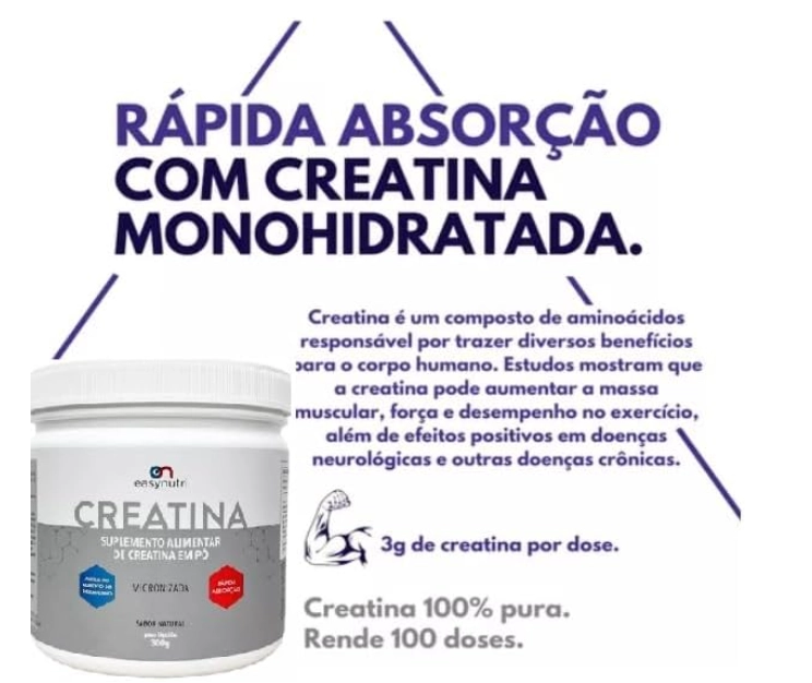Creatina Monohidratada 100% Pura, 300g, Easy Nutri