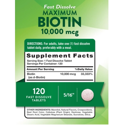 Biotina 10000mcg, Maximum Biotin, 120 Comprimidos Matigaveis, Nature&#039;s Truth