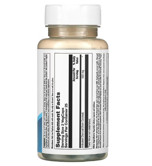 Charcoal, Carvão Ativado 500mg, 50 VegCaps, KAL