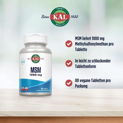 MSM Saúde Das Articulações, 1000mg, 80 Comprimidos - KAL