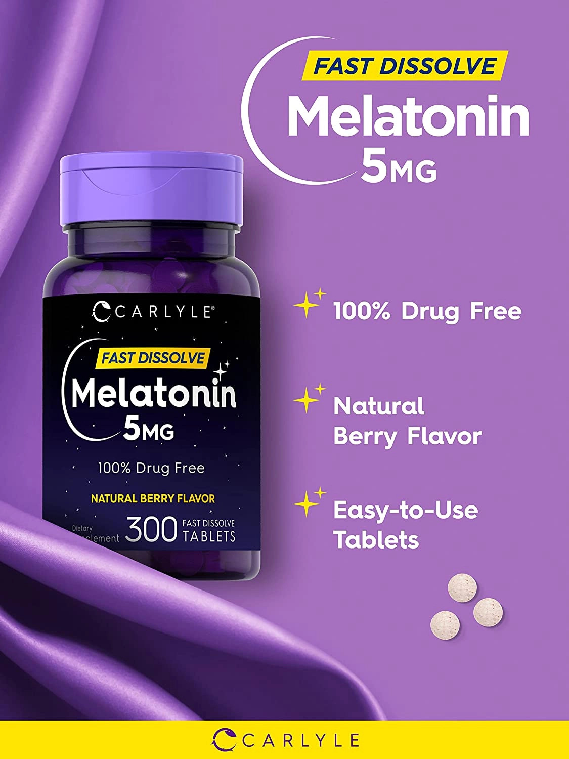 Melatonina 5mg, Fast Dissolve, 300 Comprimidos, Carlyle 