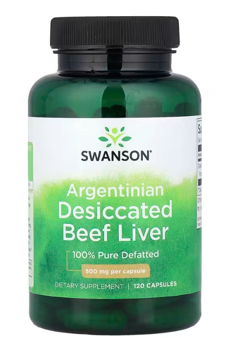 Desiccated Beef Liver 500mg, Fígado de Boi Desidratado Argentino, 120 Cápsulas, Swanson