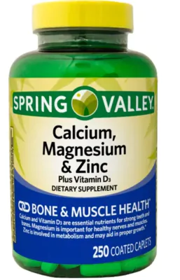 Cálcio, Magnésio e Zinco, 250 Comprimidos, Spring Valley