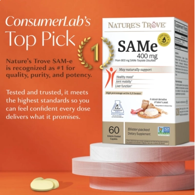 SAM-e 400mg, 60 Cápsulas, Nature's Trove