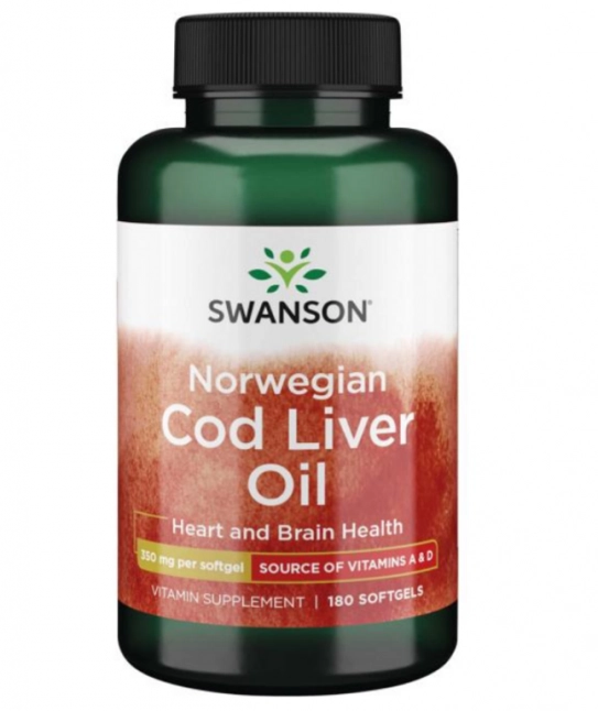 Cod Liver Oil, Óleo de Fígado de Bacalhau, 350mg, 180 Softgels, Swanson