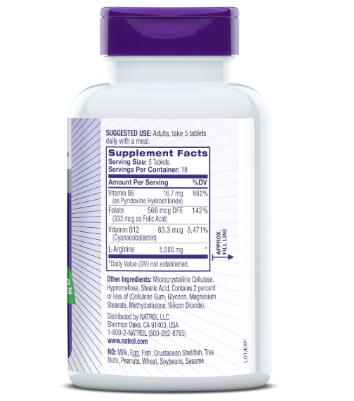 L-Arginina Força Extra, 5000mg, 90 Comprimidos, Natrol