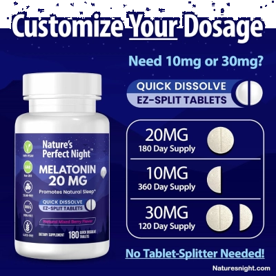 Melatonina 20mg, Sono e Relaxamento, 180 Comprimidos, Sabor Frutas Vermelhas, Nature’s Perfect Night