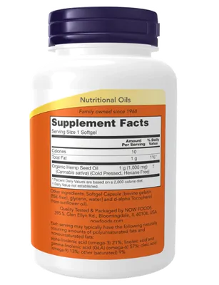 Hemp Seed Oil, Óleo de Semente de Cânhamo 1000mg, 120 Cápsulas, Now