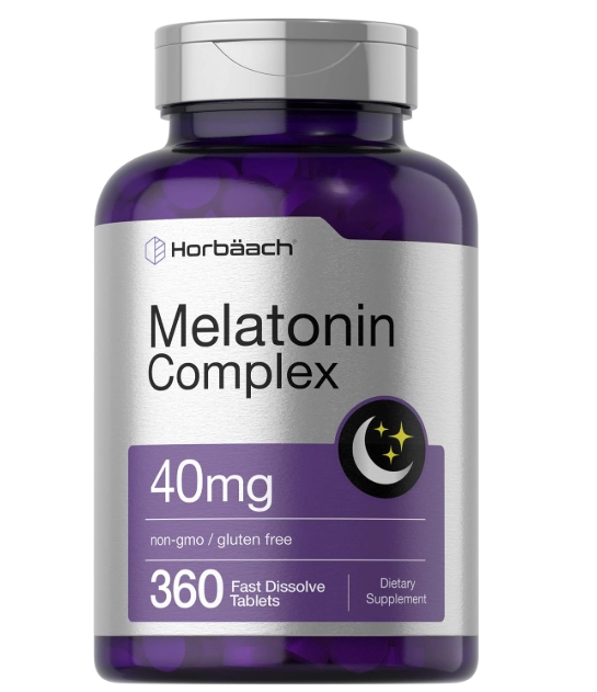 Complexo de Melatonina 40mg, com Camomila e Ashwagandha, 360 Comprimidos de Dissolução Rápida, Horbaach 