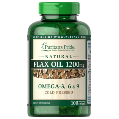 Natural Flax Oil 1200mg, Com Omega 3,6 e 9 em Prensa Fria, 100 Softgels, Puritan's Pride