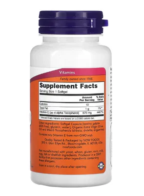 Vitamina E-1000 com tocoferóis, 1000UI, 50 cápsulas, Now