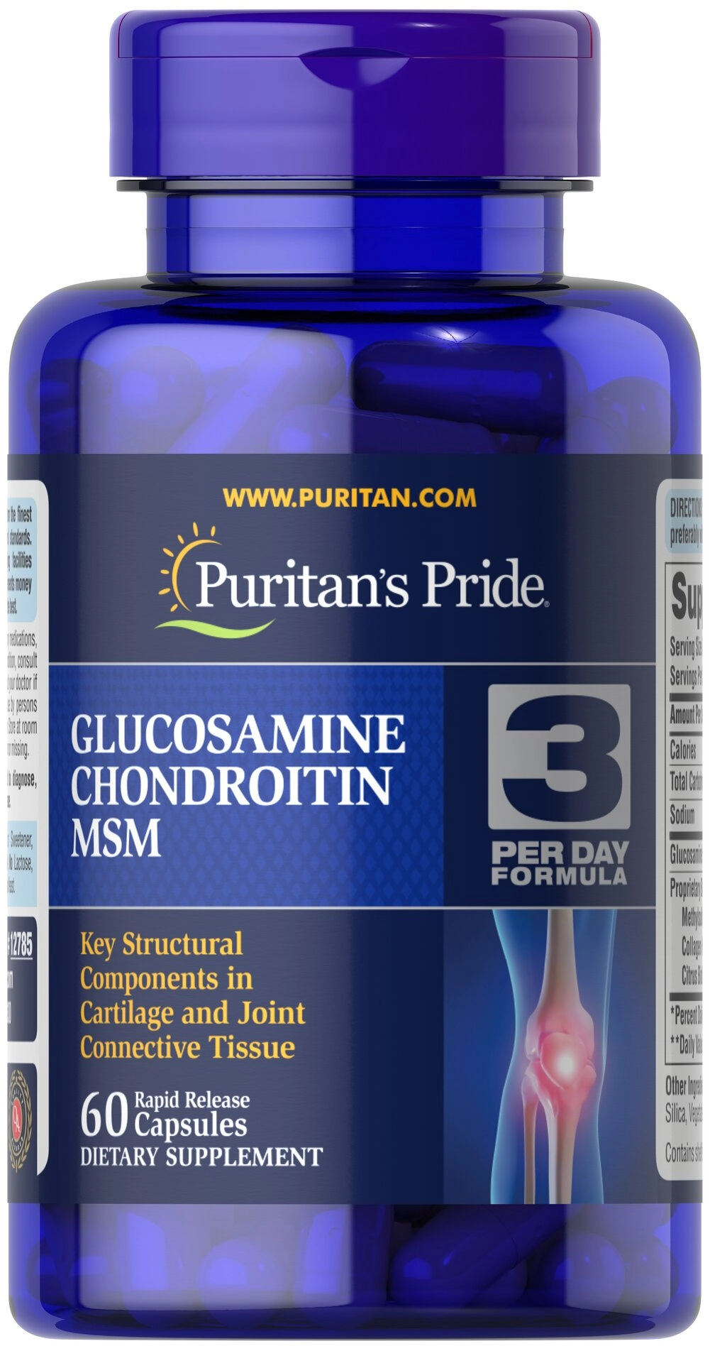 Força Dupla Glucosamina, Condroitina com MSM Joint Soother, 60 capsulas, Puritans Pride