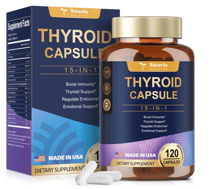 Thyroid Support, Suporte à Tireoide Com L-tirosina, Algas marinhas, Ashwagandha e Selênio, 120 Cápsulas, Totaria Health