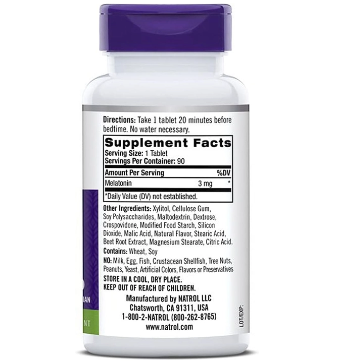 Melatonina 3mg, Sublingual, Morango, 90 Comprimidos, Natrol
