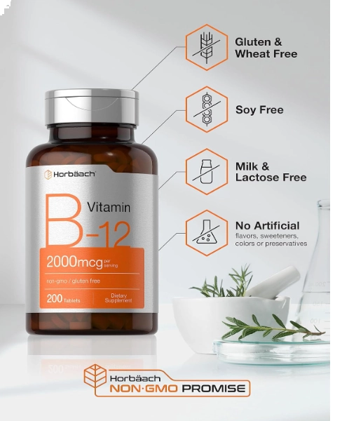 Vitamina B-12  2000mcg, 200 Comprimidos, Horbaach