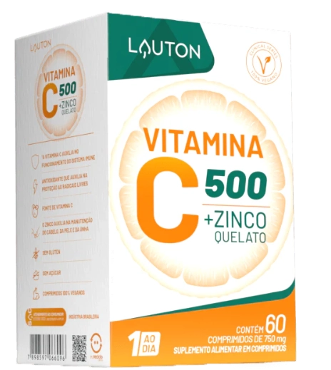 Vitamina C + Zinco 500mg, 60 Cápsulas, Lauton Nutrition