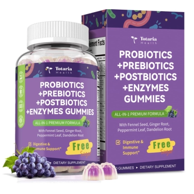 Prebiótico 5 em 1 com 6 Cepas  de Probióticos, 60 Gomas sabor Uva, Totaria Health