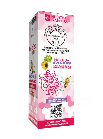 Propoflex Kids, Extrato de Própolis Verde Sem Álcool Sabor Morango, 30ml, Apisvida