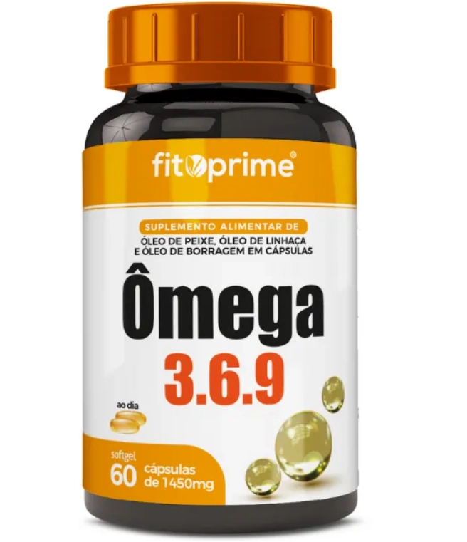 Ômega 3-6-9 Peixe, Linhaça e Borragem, 1000mg, 60 cápsulas, Fitoprime