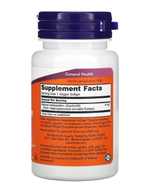 Astaxanthin, 4mg, 60 Cápsulas, Now