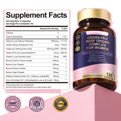 Grass-Fed Beef Organ Complex, Equilíbrio Hormonal Para Mulheres, 120 Cápsulas, Totaria Health