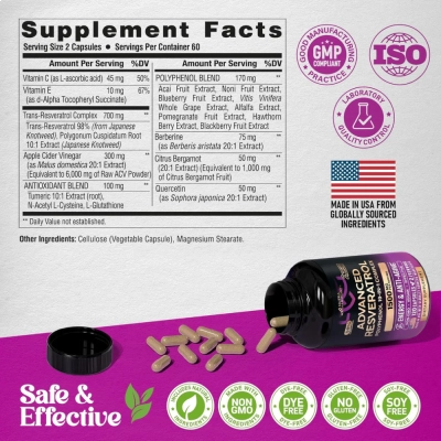Advanced Resveratrol, 19 em 1, Complexo Polifenólico, 1500mg, 120 Cápsulas, Nutra Harmony