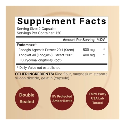 Fadogia Agrestis 600mg Com Tongkat Ali 400mg, 240 Cápsulas, Naturebell