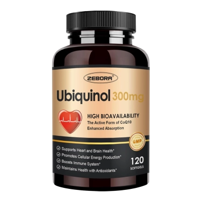 Ubiquinol 300mg, Energia, Vitalidade e Saúde Cardiovascular, Alta Potência, 120 Softgels, Zebora