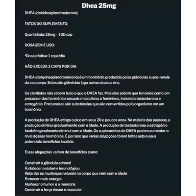 DHEA, Suporte Hormonal E Envelhecimento Saudável, 25mg, 100 Cápsulas, Dragon elite