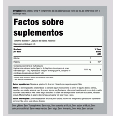 Proteína Multicolágeno 2000mg, Tipos I, II, III, V, X, 180 Cápsulas, PipingRock