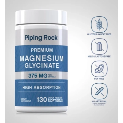 Magnésio Glycinate 375mg, 130 Cápsulas, PipingRock