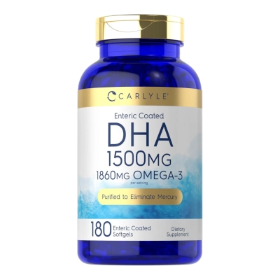 DHA 1500mg, Cérebro, Memória e Visão Saudável, Alta Concentração, 180 Softgels, Carlyle