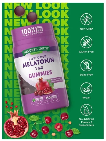 Melatonina 1mg, 60 Gomas Sabor Romã, Nature's Truth
