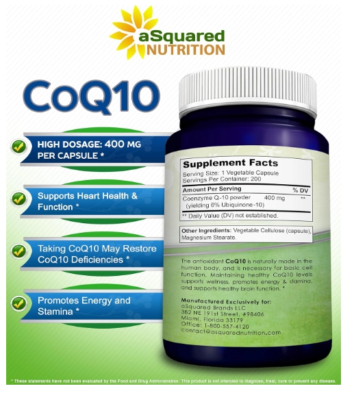Coenzima CoQ10, 400mg, 200 Cápsulas, aSquared Nutrition