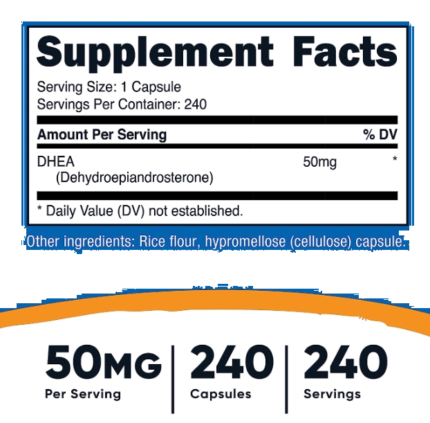 DHEA 50mg, 240 Cápsulas, Nutricost