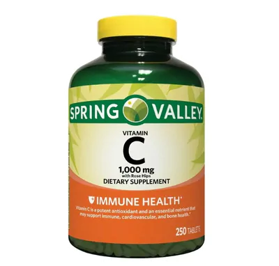 Vitamina C com Rose Hips, 1000mg, 250 comprimidos, Spring Valley