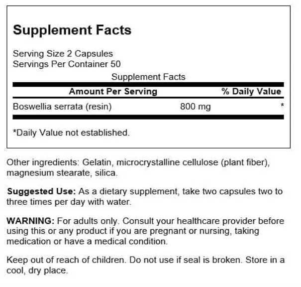 Boswellia 400mg, Suporte Articular, 100 Cápsulas, Swanson