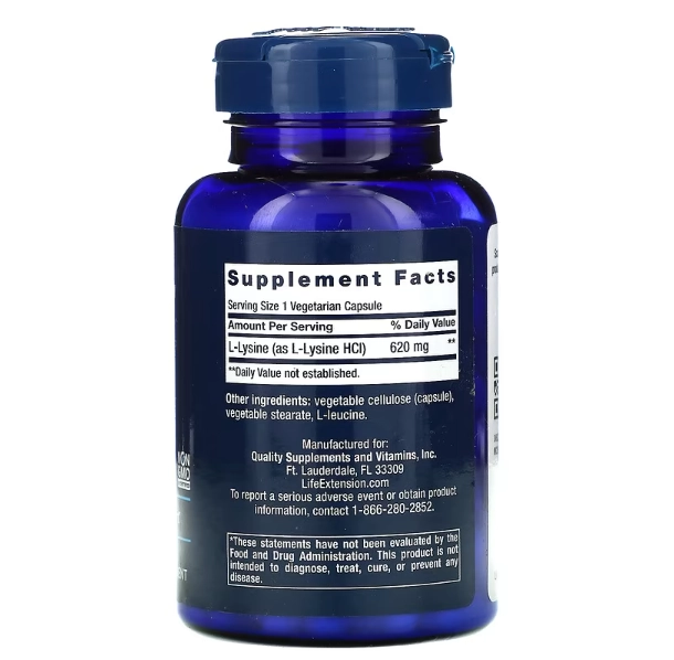 L-lysine, 620mg, 100 Cápsulas, Life Extension