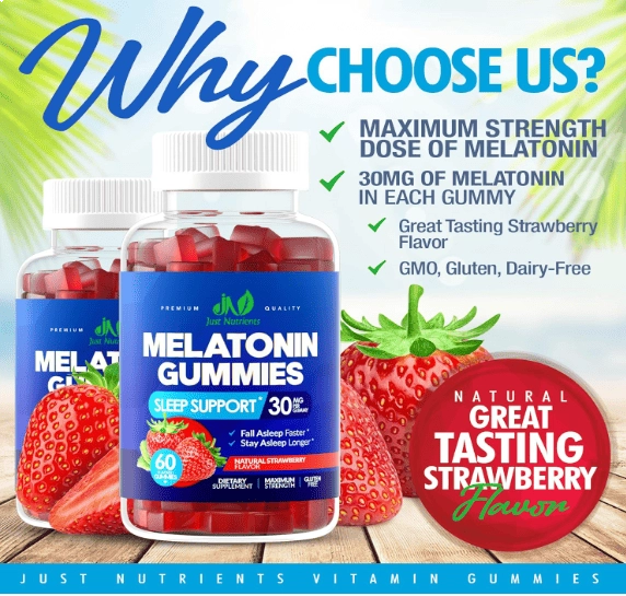Melatonina 30mg, 60 Gomas Sabor Morango, Just Nutrients