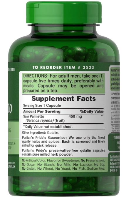 Saw Palmetto 450mg, 200 Cápsulas, Puritan's Pride