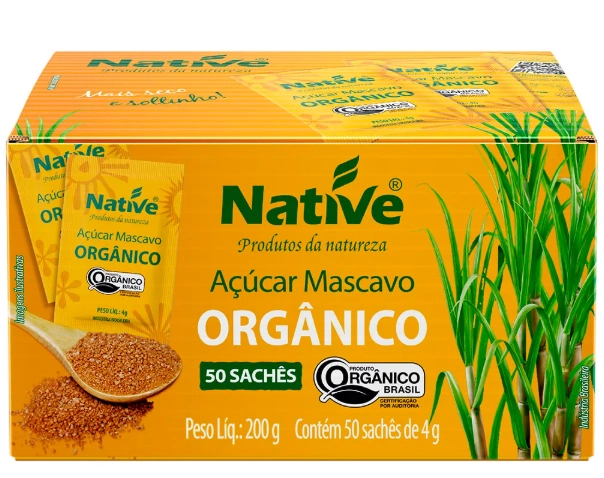 Açúcar Mascavo Orgânico, 50 Sachês de 4g, Native 